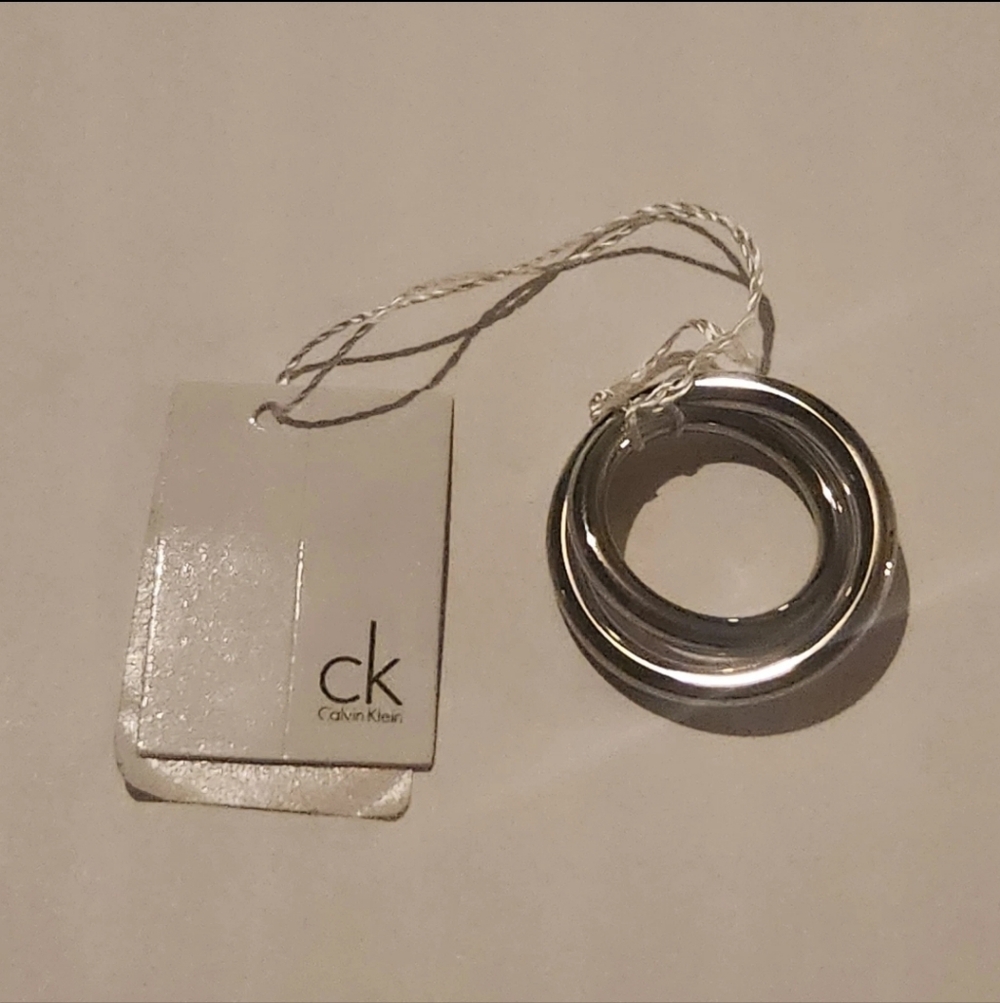 Calvin Klein CK Crossover Ring Silver Stainless Steel Double Loop Size 6 NIB